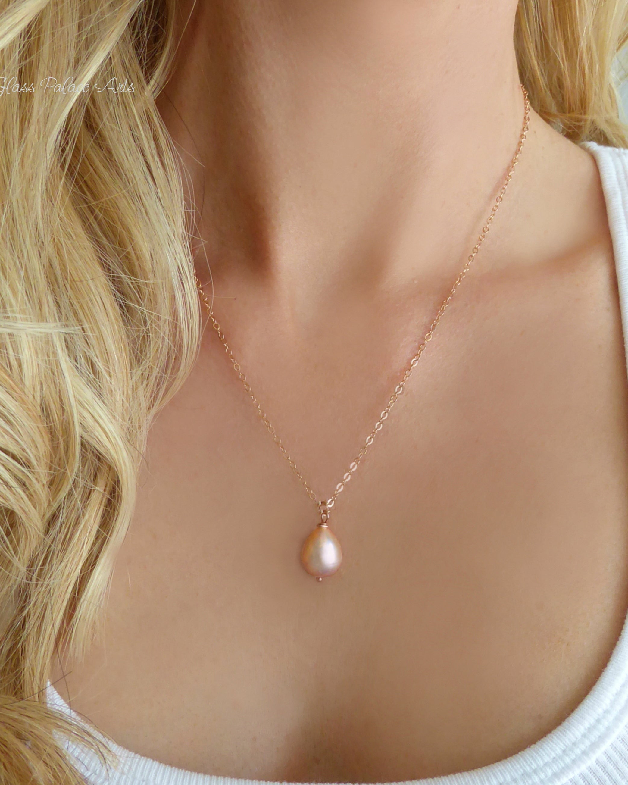Champagne Pink Freshwater Pearl Necklace Rose Gold, Sterling Silver or Gold