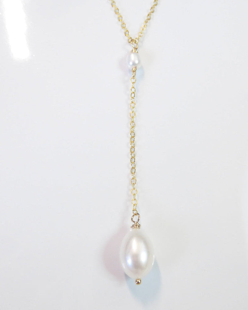 Freshwater Pearl Lariat Y Necklace With Teardrop Pearl Pendant