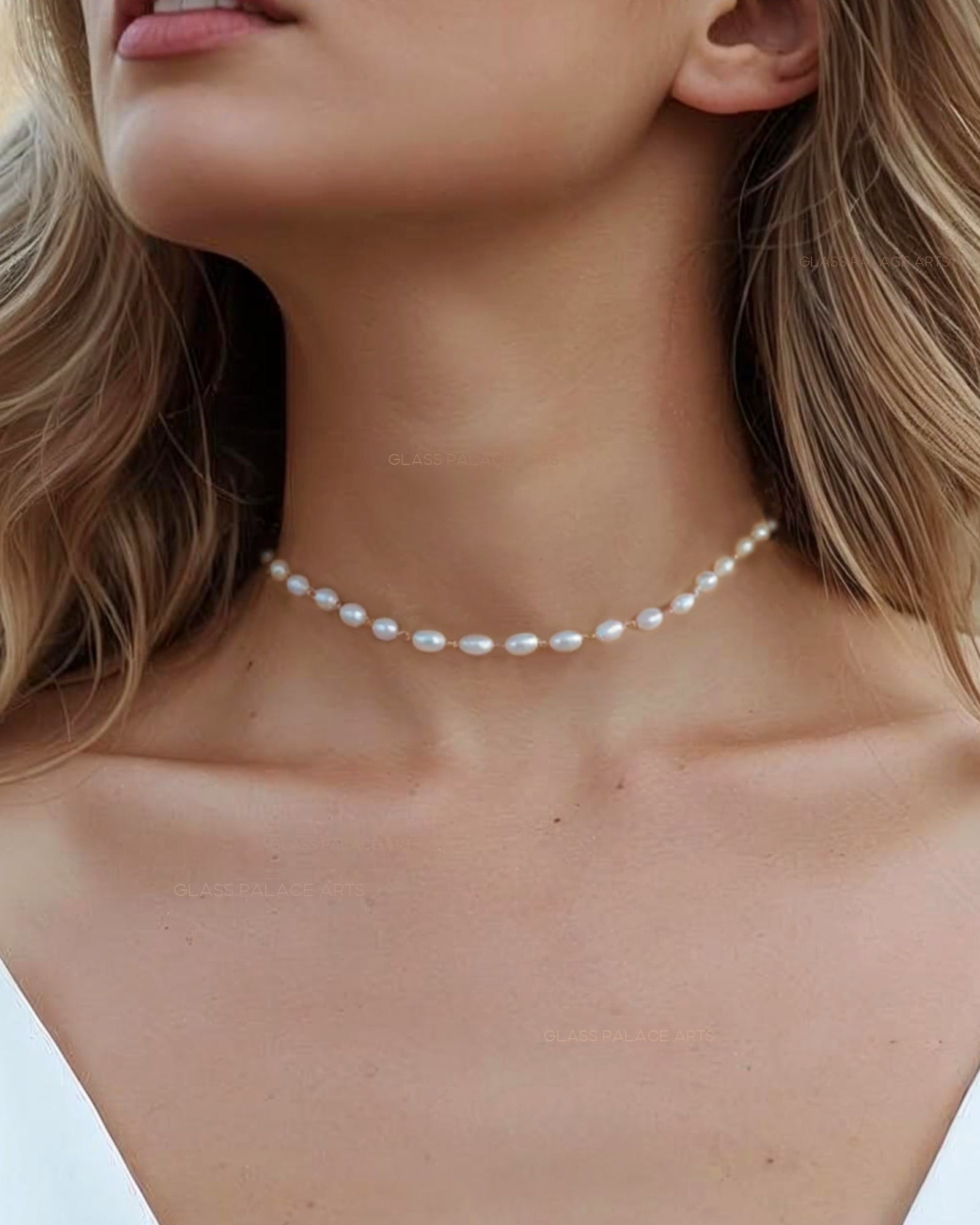 Dainty Freshwater Pearl Choker - Beaded 14k Gold Fill Chain Bridal Necklace
