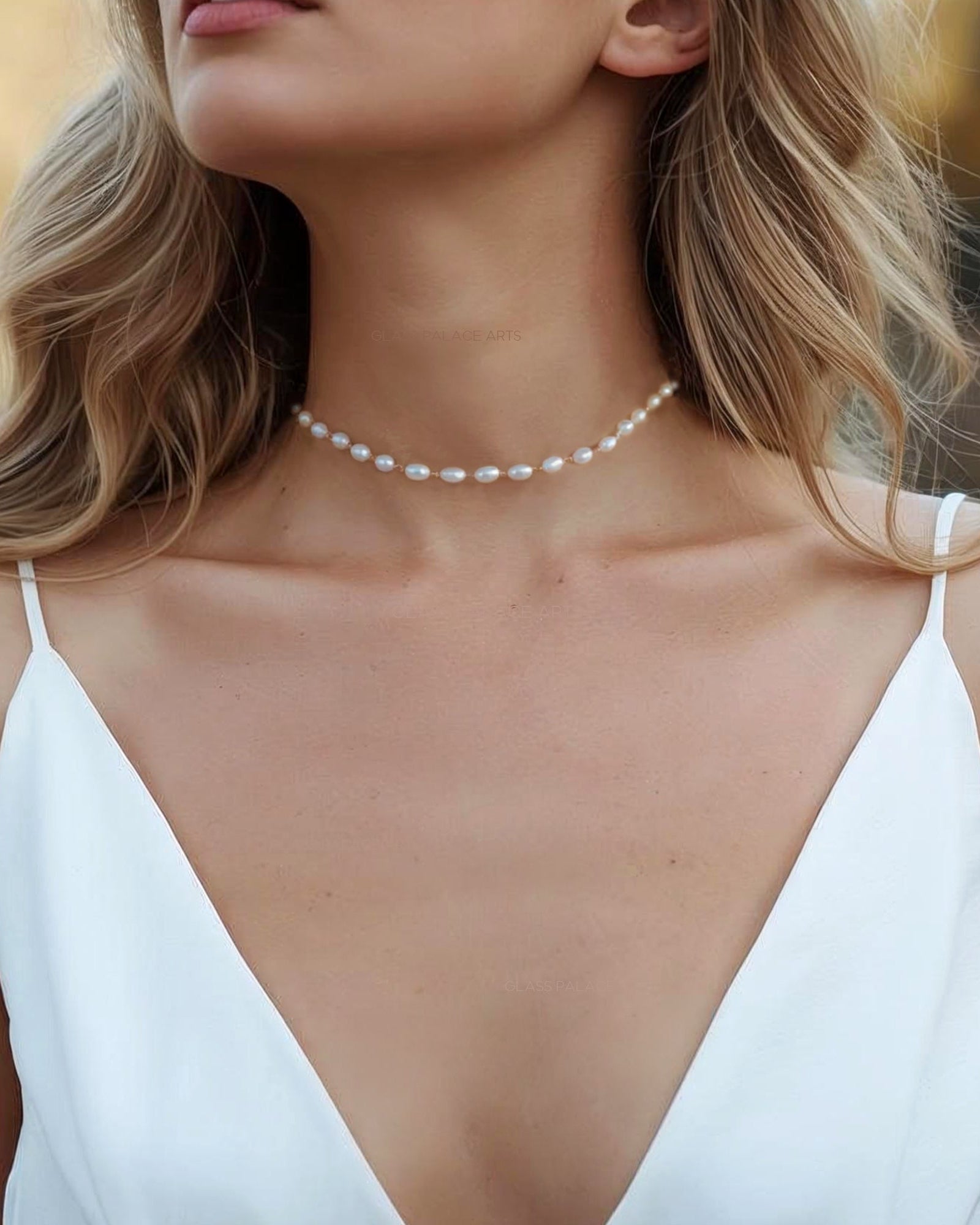 Dainty Freshwater Pearl Choker - Beaded 14k Gold Fill Chain Bridal Necklace