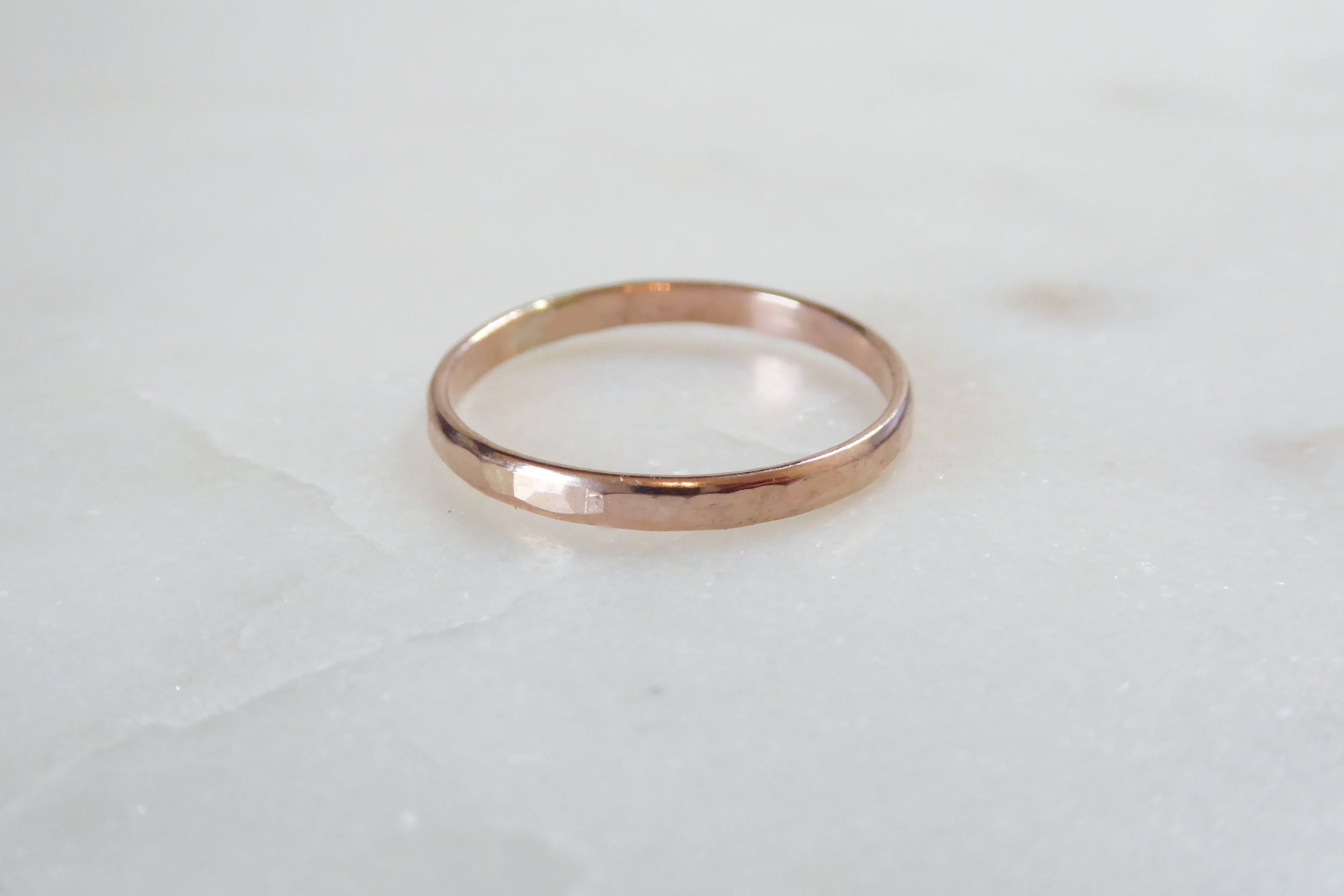Hammered Rose Gold Ring For Women, 14k Gold Fill Wedding Band, 2mm