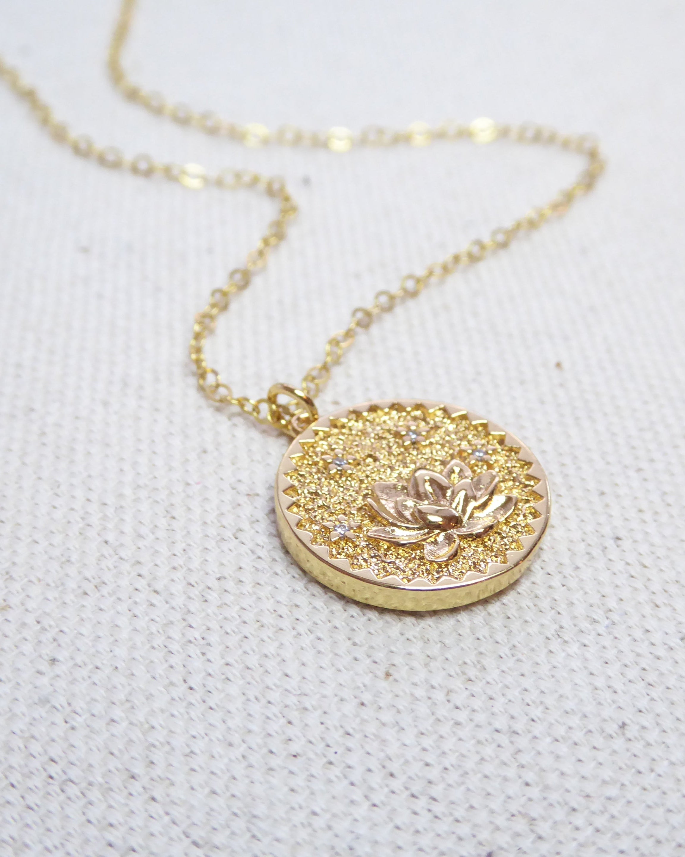 Gold Flower Coin Medallion Necklace – Layering Necklace With Dainty Floral Pendant