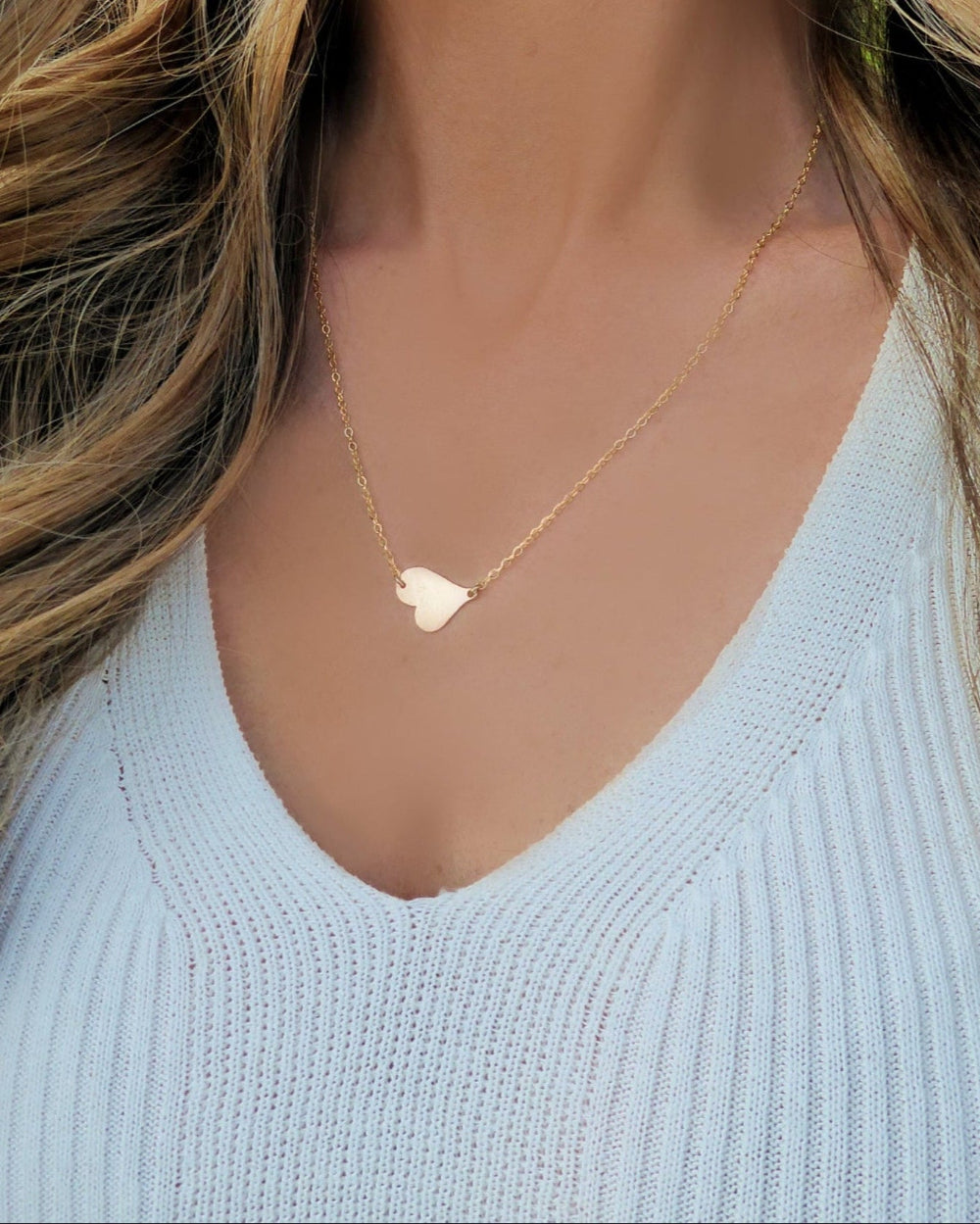Sideways Hammered Heart Necklace For Women