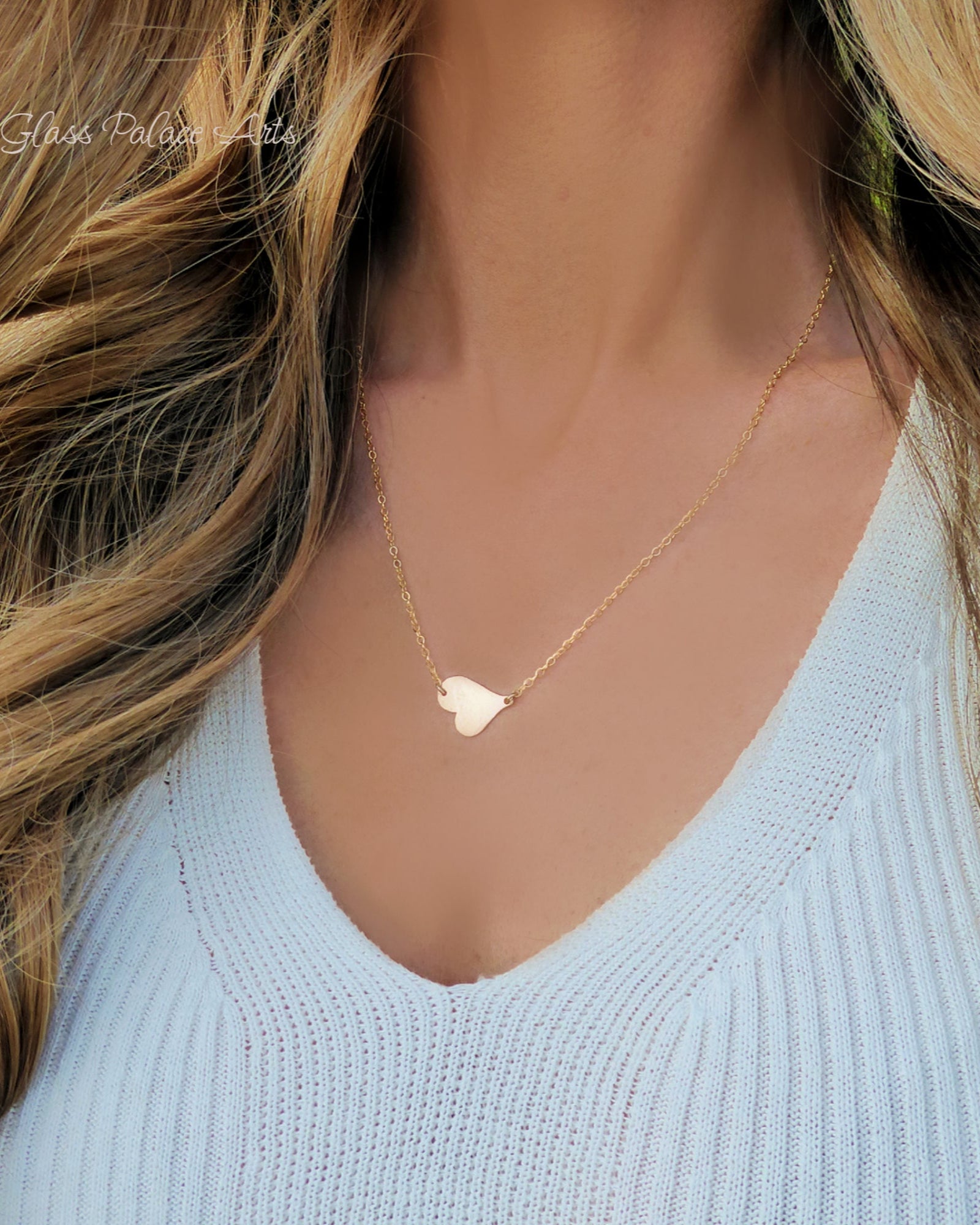 Sideways Hammered Heart Necklace For Women