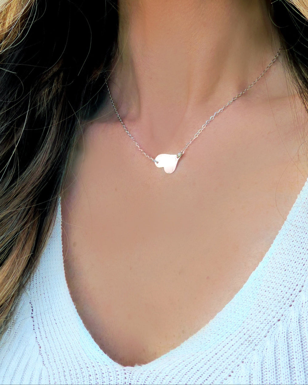 Sideways Hammered Heart Necklace For Women