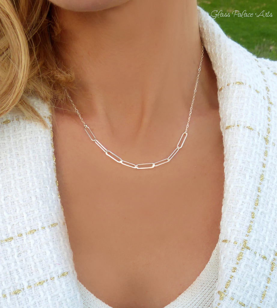 Paperclip Chain Necklace - Adjustable Choker Chain Layering Necklace