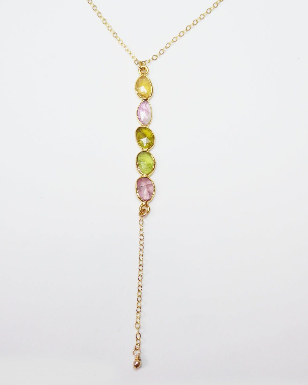 tourmaline lariat y necklace with mixed color gemstones
