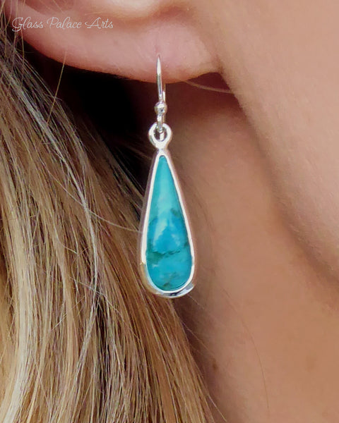 Turquoise Teardrop Pendant Earrings ~ 925 Sterling Silver