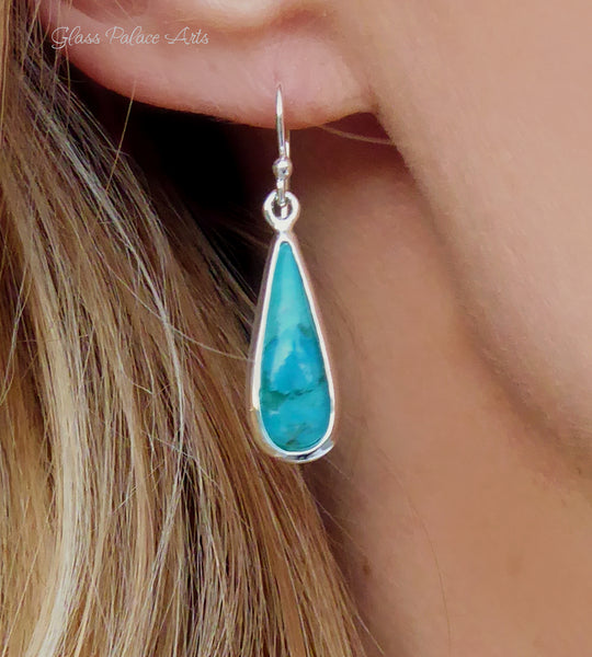 Turquoise Teardrop Pendant Earrings ~ 925 Sterling Silver