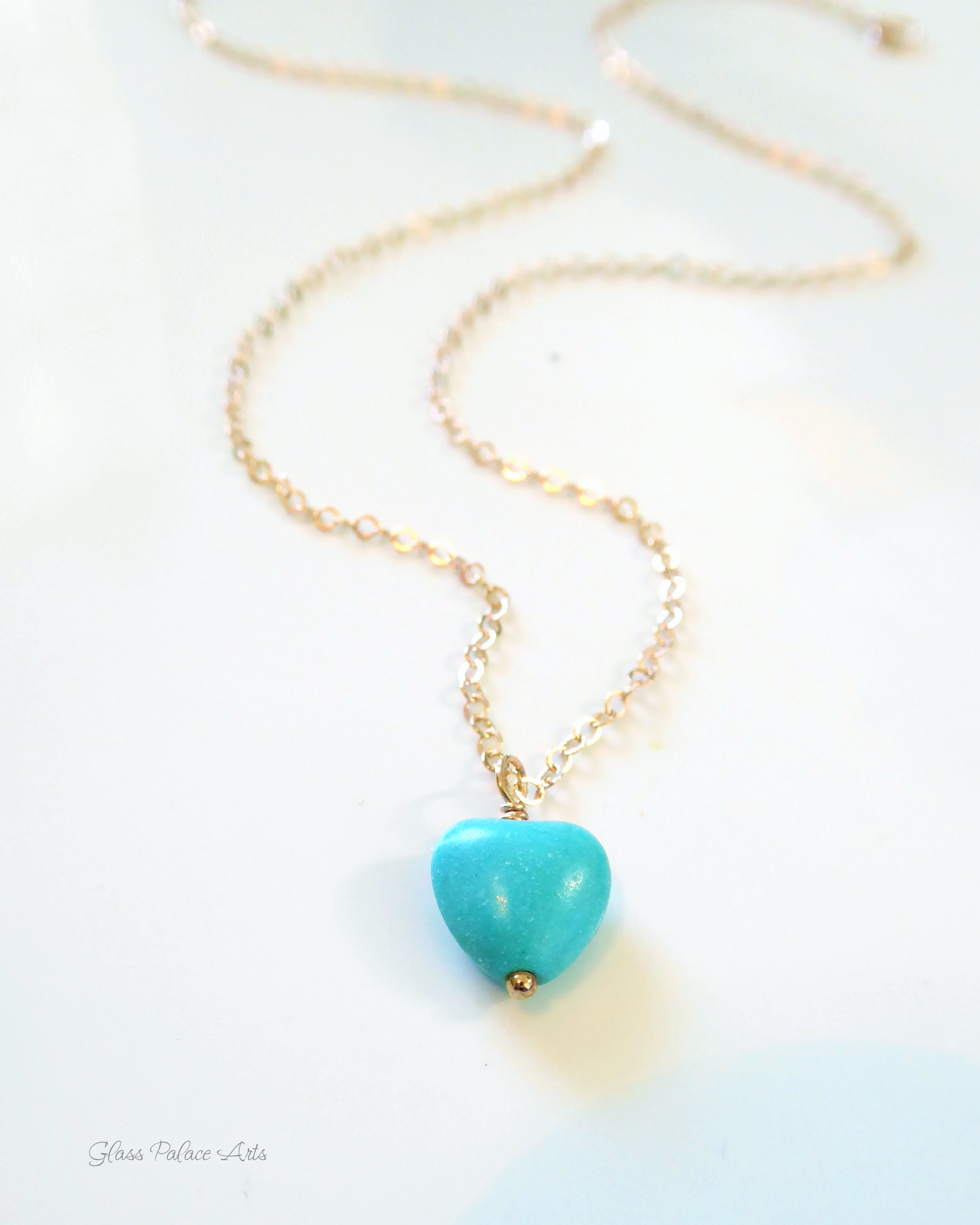 Tiny Turquoise Heart Necklace For Women - Sterling Silver, 14k Gold Fill