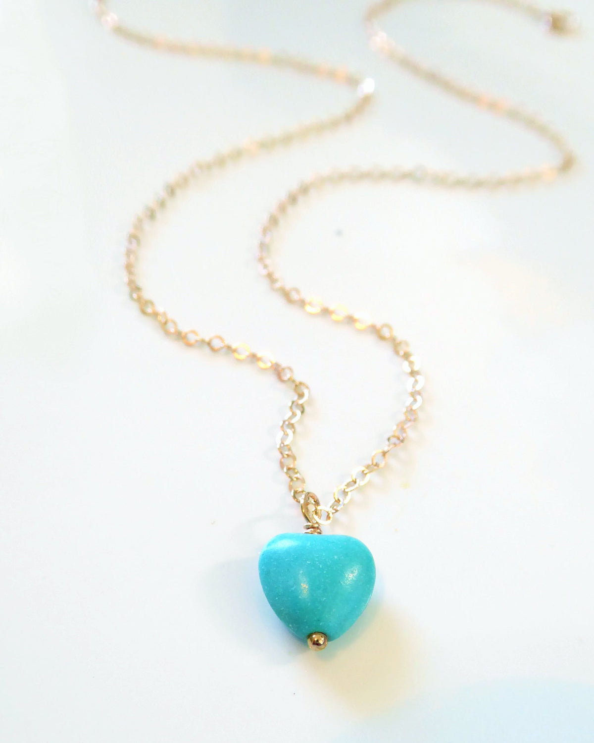 Tiny Turquoise Heart Necklace For Women - Sterling Silver, 14k Gold Fill