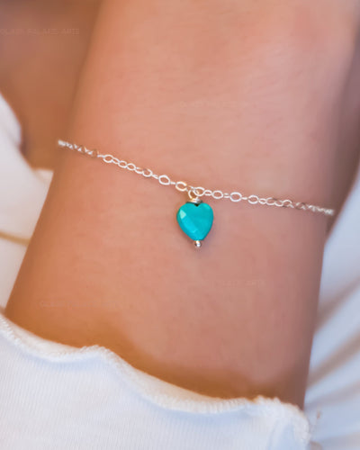 Turquoise Heart Charm Bracelet For Women- Adjustable