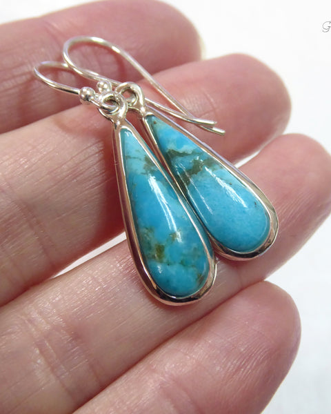 Turquoise Teardrop Pendant Earrings ~ 925 Sterling Silver