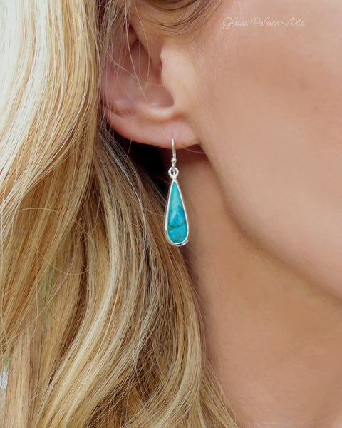 Turquoise Teardrop Pendant Earrings ~ 925 Sterling Silver