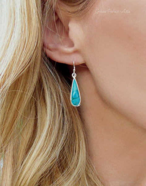 Turquoise Teardrop Pendant Earrings ~ 925 Sterling Silver