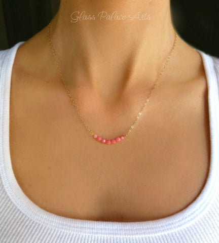 Small Beaded Pink Coral Necklace For Women