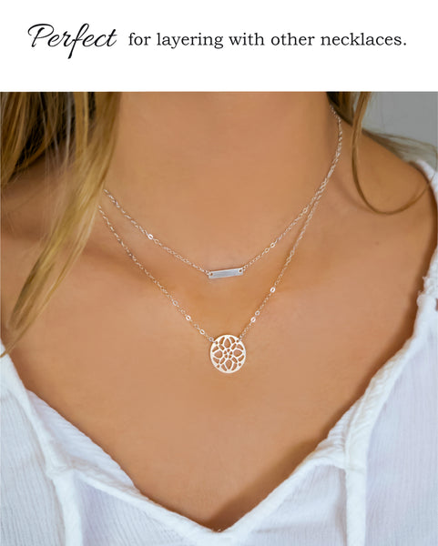 Sterling Silver Medallion Pendant Necklace For Women With Circle Filigree Pattern