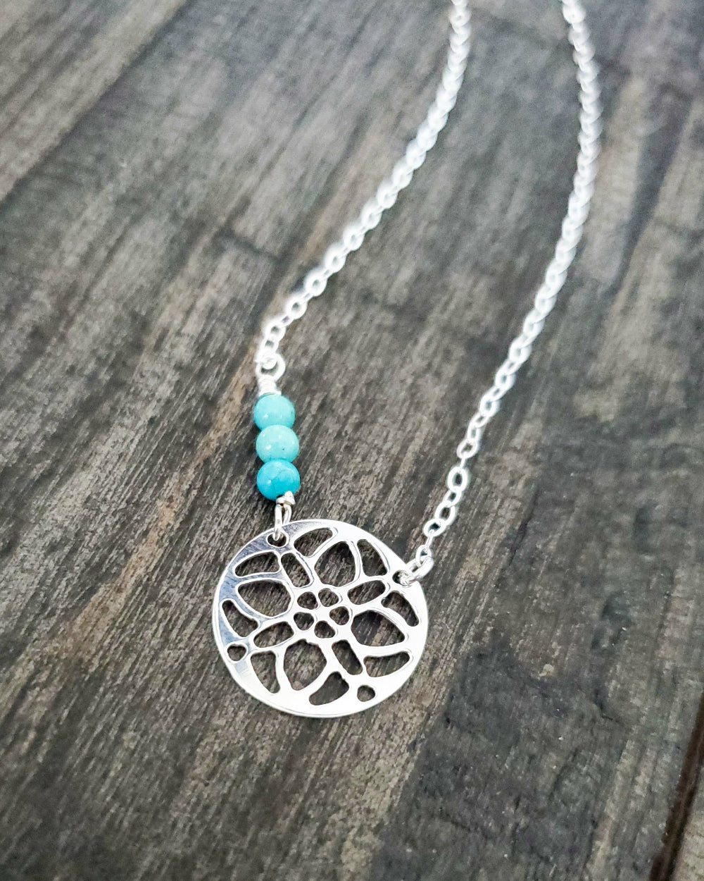 Beaded Turquoise Necklace With Sterling Silver Filigree Medallion