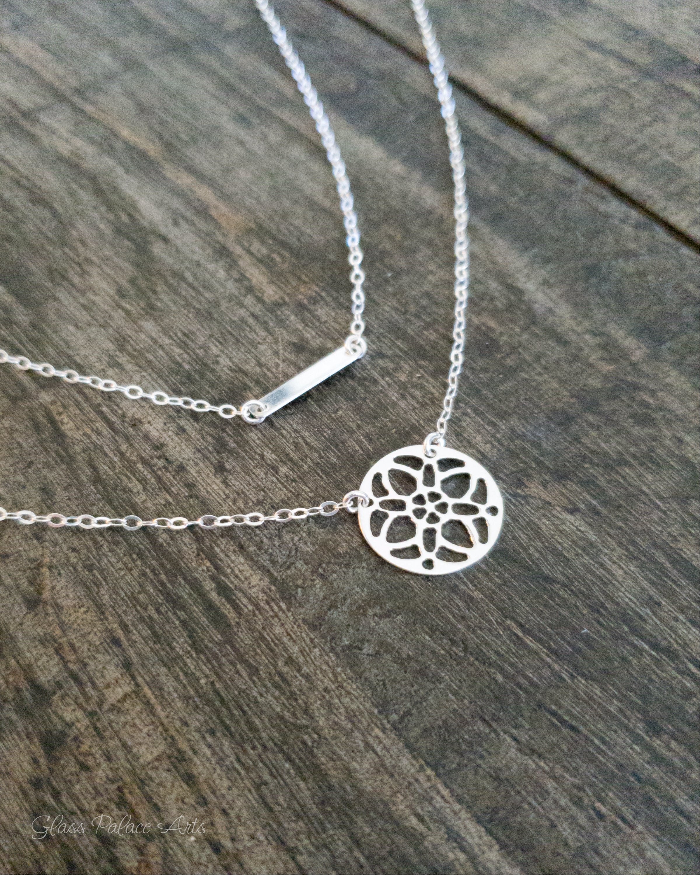 Sterling Silver Medallion Pendant Necklace For Women With Circle Filigree Pattern