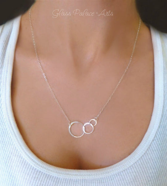 Sterling Silver Triple Linked Infinity Necklace With Three Small Circles