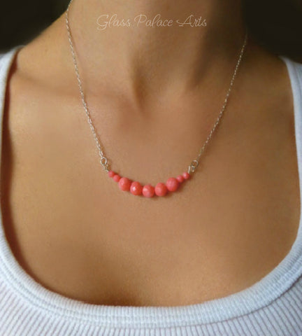 Beaded Pink Coral Necklace For Women- Sterling Silver or 14k Gold Fill