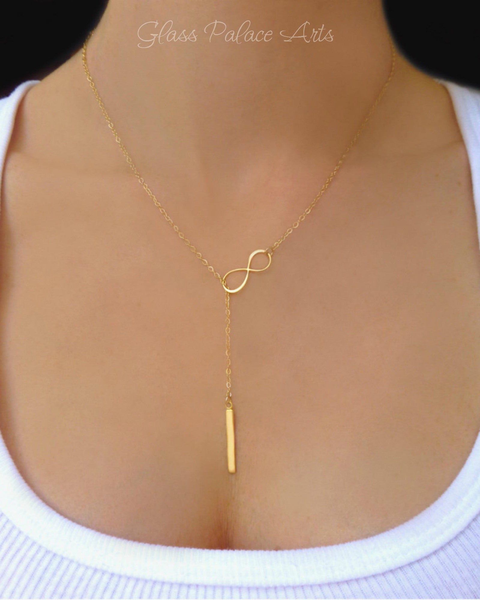 Vertical Bar Lariat Necklace In Sterling Silver or 14k Gold Fill
