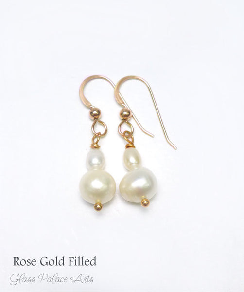 Freshwater Pearl Dangle Earrings - Sterling Silver, 14k Gold Fill, Ros ...