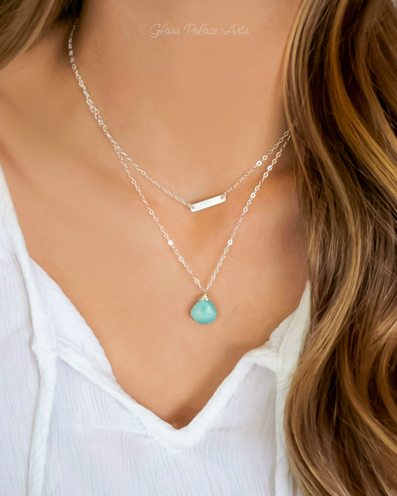 Larimar Necklace With Teardrop Pendant 925 Sterling Silver or