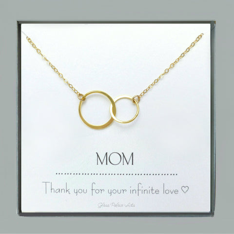 Double Circle Infinity Necklace For Mom With Notecard - Sterling Silver, Gold, Rose Gold