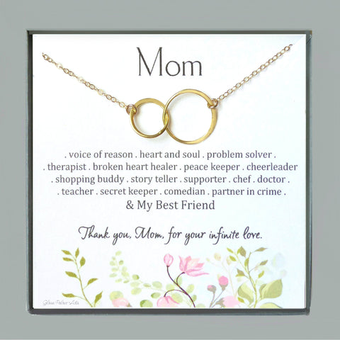 Thank You Mom Infinity Necklace Gift For Mother Daughter- Sterling Silver, Gold or Rose Gold