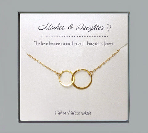 Mother Daughter Infinity Necklace With Note Card - Sterling Silver, Gold, Rose Gold