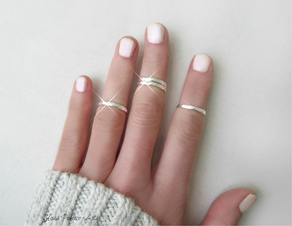 Sterling Silver Knuckle Ring - Hammered Midi Ring Sets