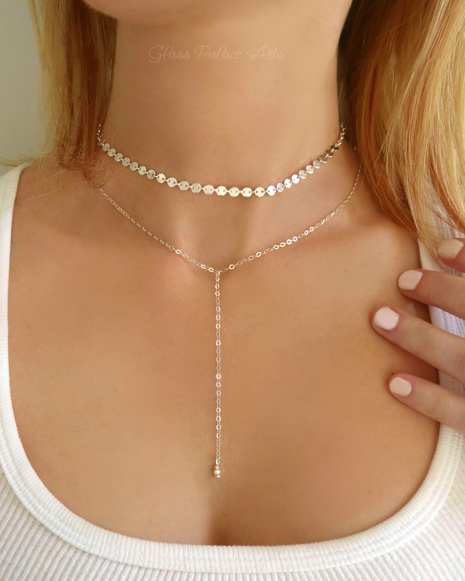 Choker Lariat Necklace Set For Women - Sterling Silver, Gold, Rose Gold