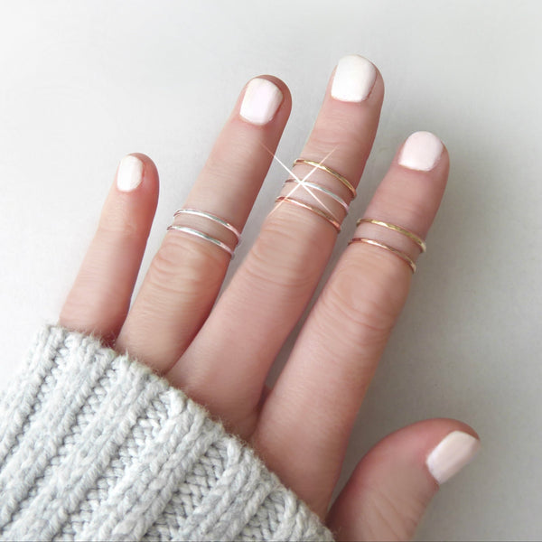 Rose Gold Rings for Women- Hammered Stacking Ring Sets