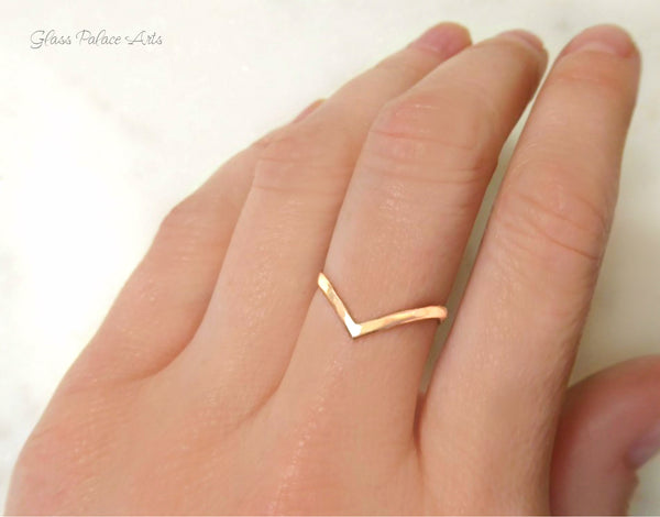 Hammered Chevron Ring For Women - 14k Gold Fill or Sterling Silver