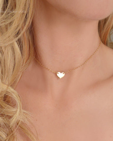 Personalized Heart Choker Necklace For Women - Sterling Silver, 14k Gold Fill or Rose Gold