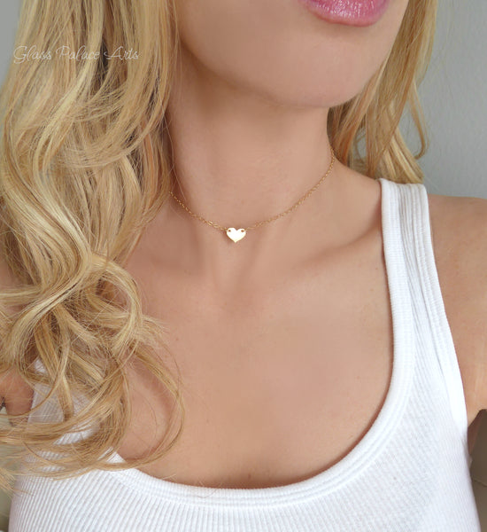 Personalized Initial Tiny Heart Necklace For Women, Sterling Silver or 14k Gold Fill