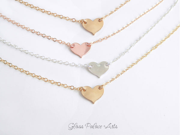 Personalized Initial Tiny Heart Necklace For Women, Sterling Silver or 14k Gold Fill
