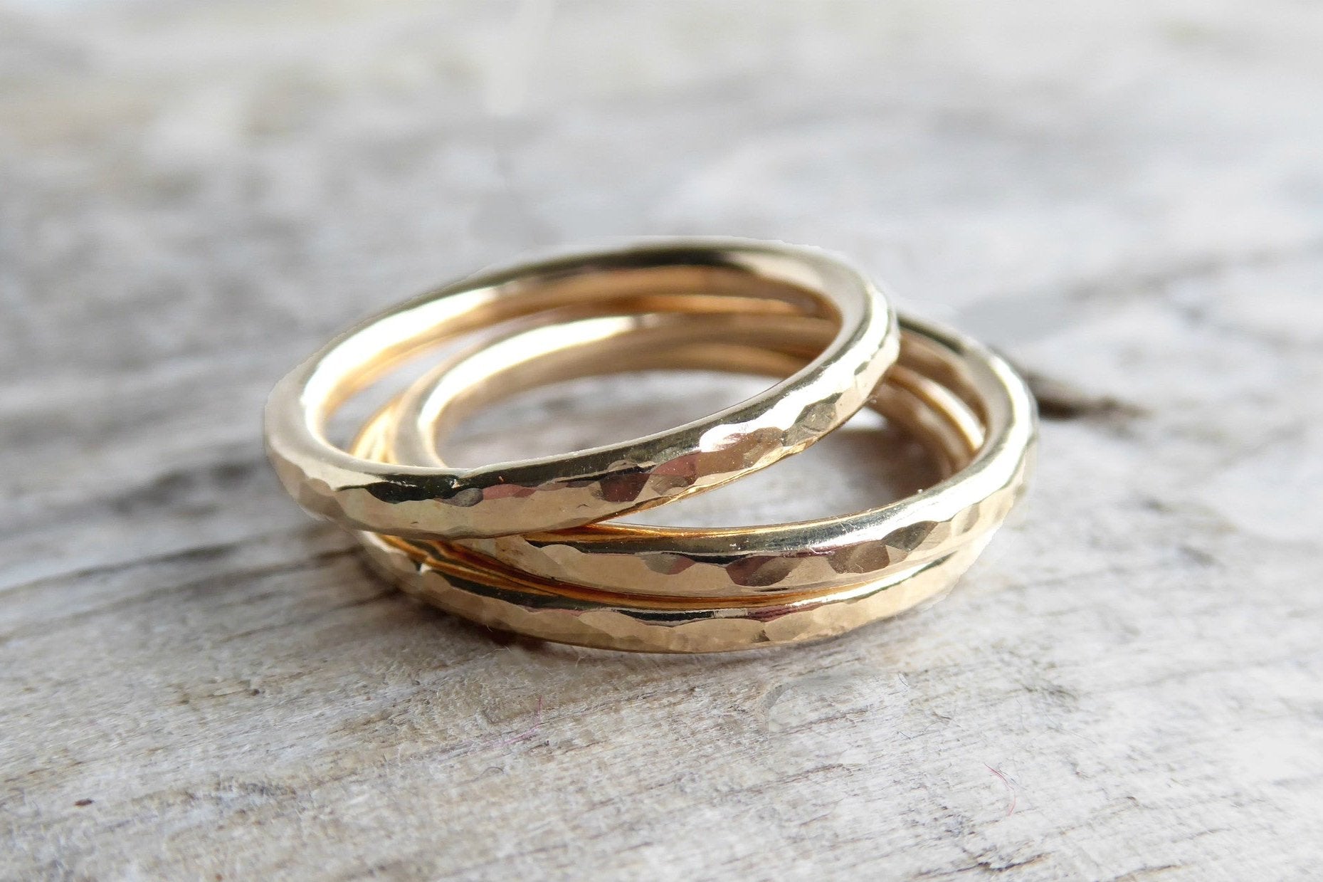 Gold Stacking Ring for Women - 14k Gold Hammered Ring