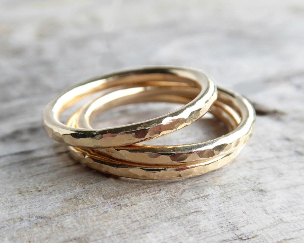 Gold Stacking Ring for Women - 14k Gold Hammered Ring