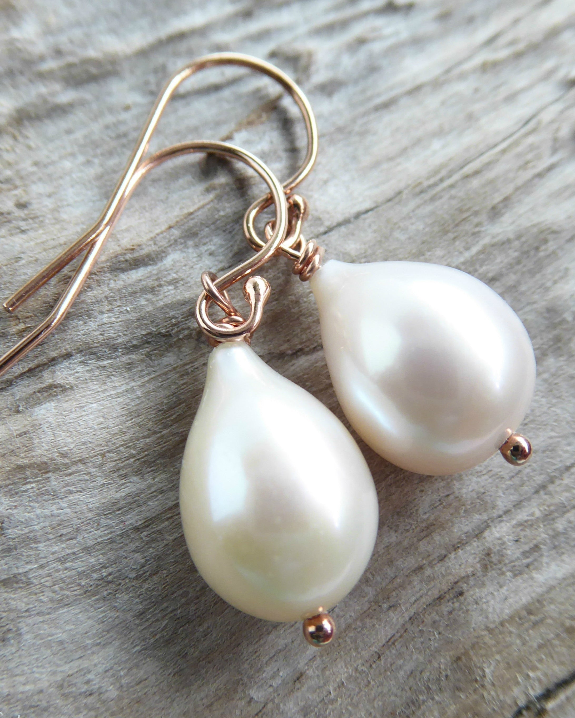 Genuine Freshwater Pearl Teardrop Earrings - Rose Gold