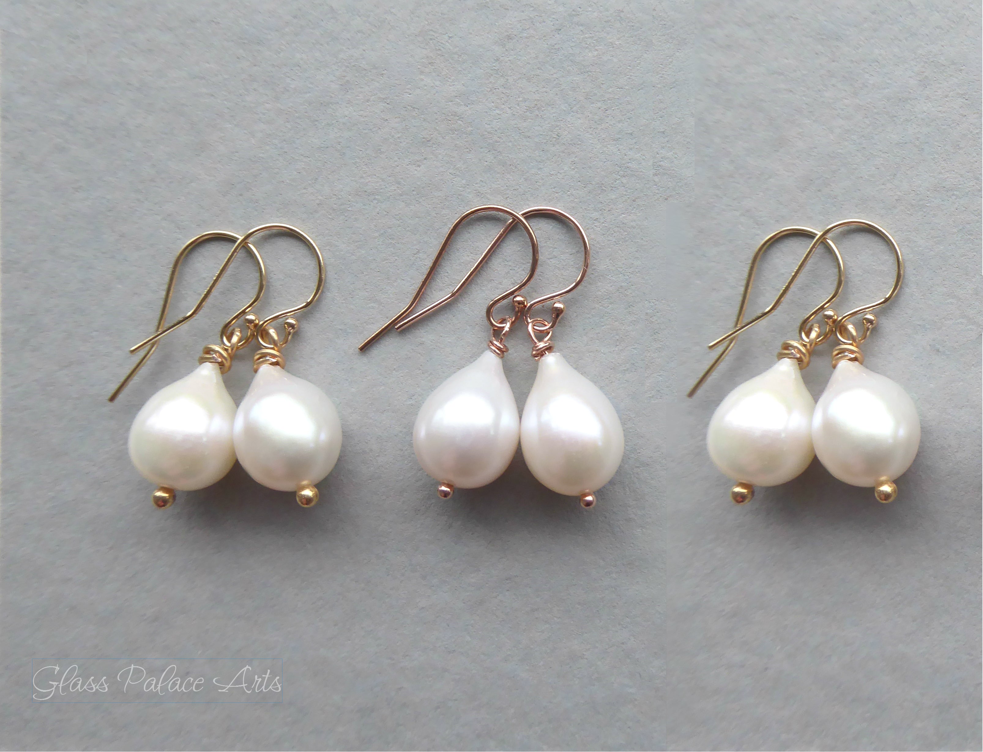 Genuine Freshwater Pearl Teardrop Earrings - Rose Gold, Gold or Sterling Silver