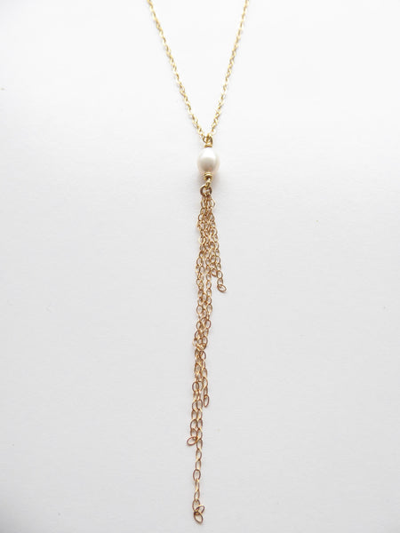 Modern Pearl Tassel Necklace ~14k Gold Fill, Rose Gold, or Sterling Silver
