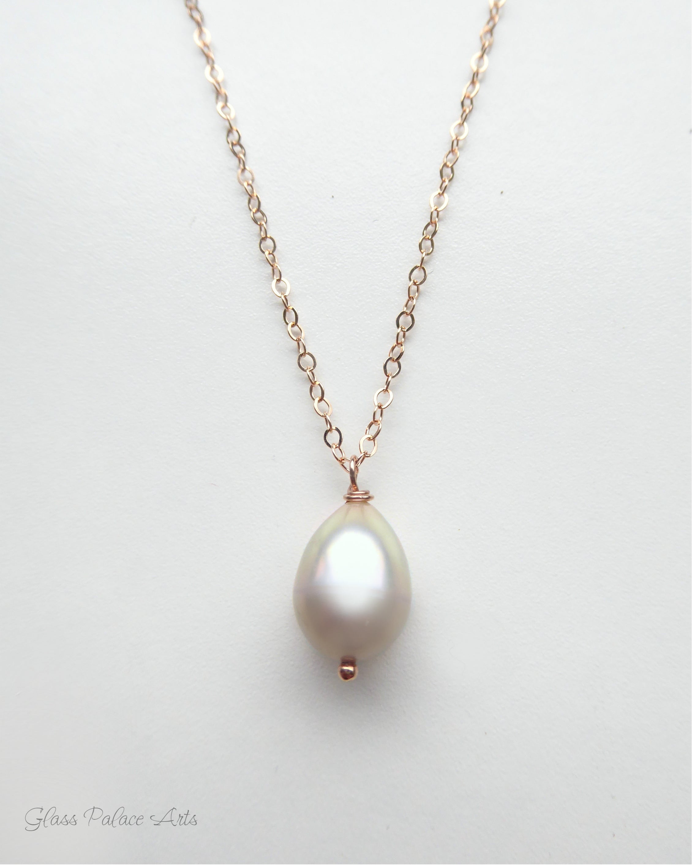 Freshwater Pearl Teardrop Necklace Rose Gold