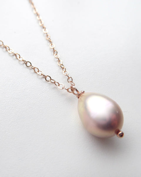 Champagne Pink Freshwater Pearl Necklace Rose Gold, Sterling Silver or Gold