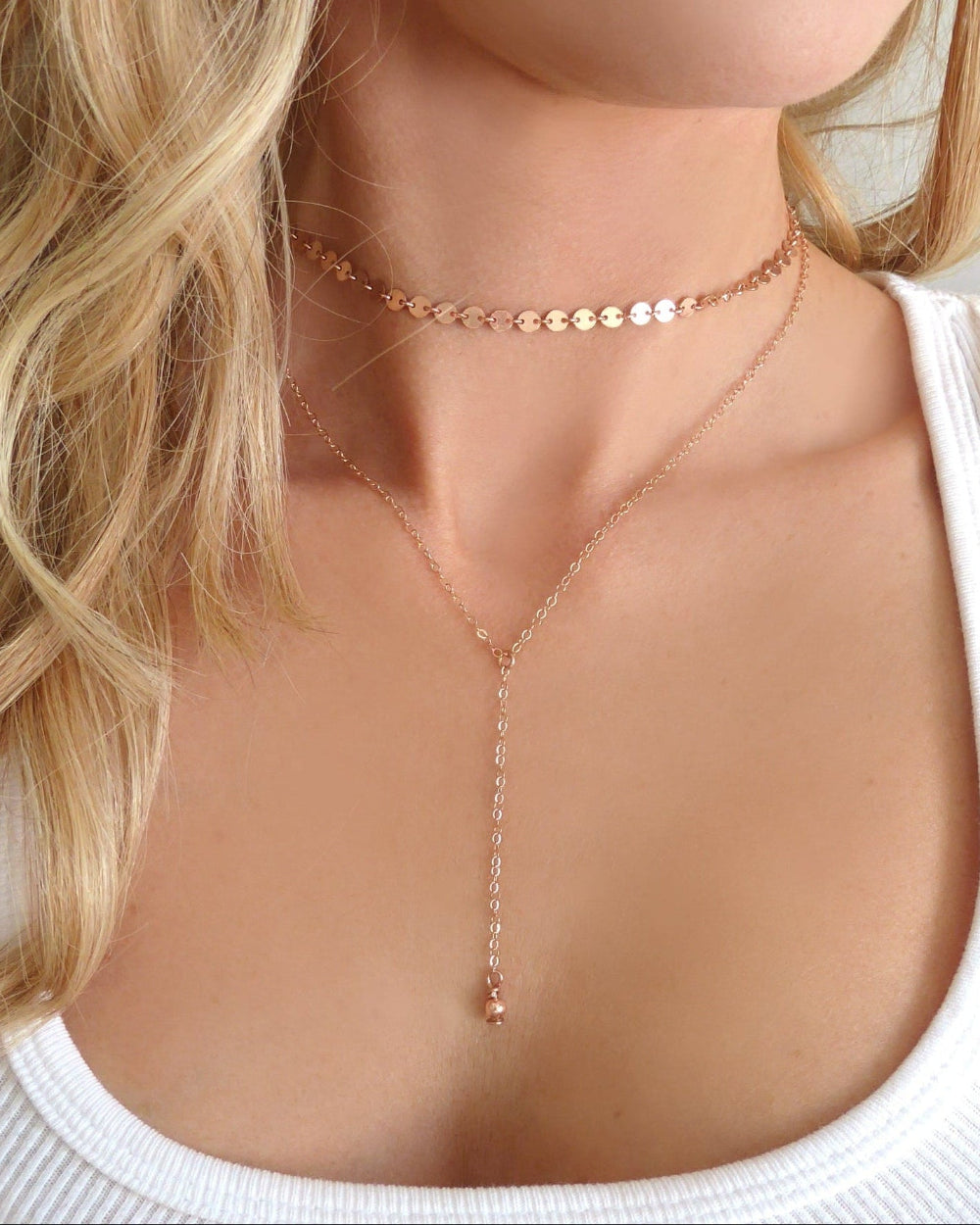 Choker Lariat Necklace Set For Women - Sterling Silver, Gold, Rose Gold