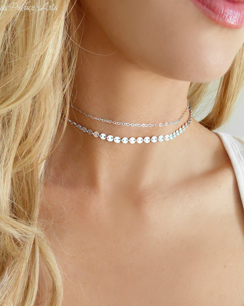 Rose Gold Choker Necklace - Dainty Double Choker Chain Necklace – Glass Palace Arts