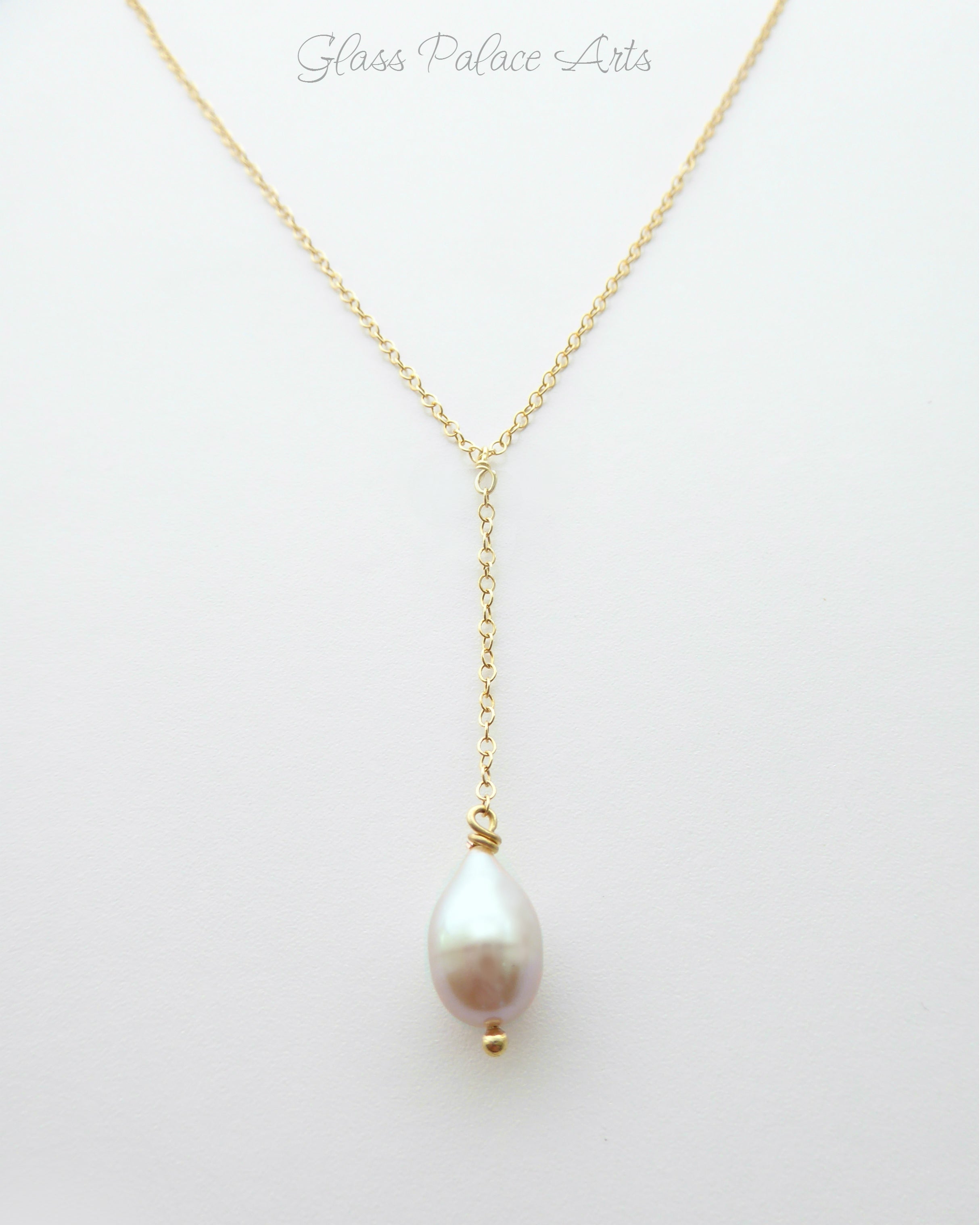 Pearl Teardrop Lariat Y Necklace With Freshwater Pearl Pendant