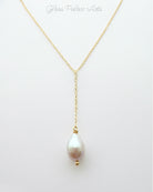 Pearl Teardrop Lariat Y Necklace With Freshwater Pearl Pendant