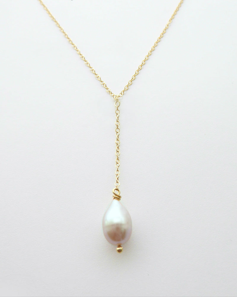 Pearl Teardrop Lariat Y Necklace With Freshwater Pearl Pendant